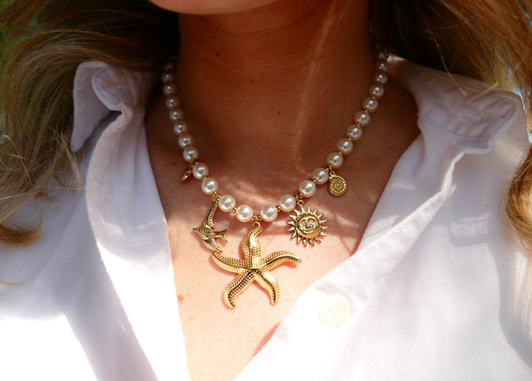 wit parelcollier collier met bedels  🌙 ✨ stainless steel