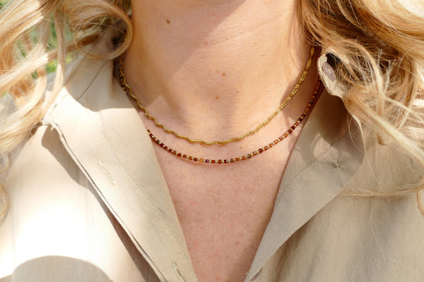 goudkleurig fijn wave collier stainless steel