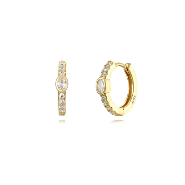 goudkleurige smalle oorringen met transparante steentjes | echt zilver + laagje goud