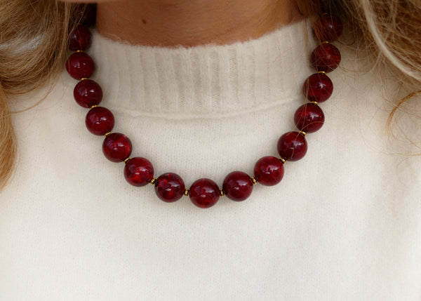 bordeaux ronde statement kralen collier