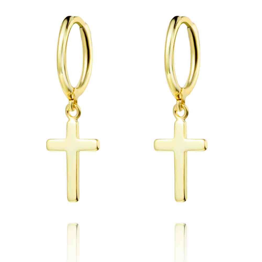 goudkleurige gladde oorringen met bij kruisjes echt zilver + laagje goud