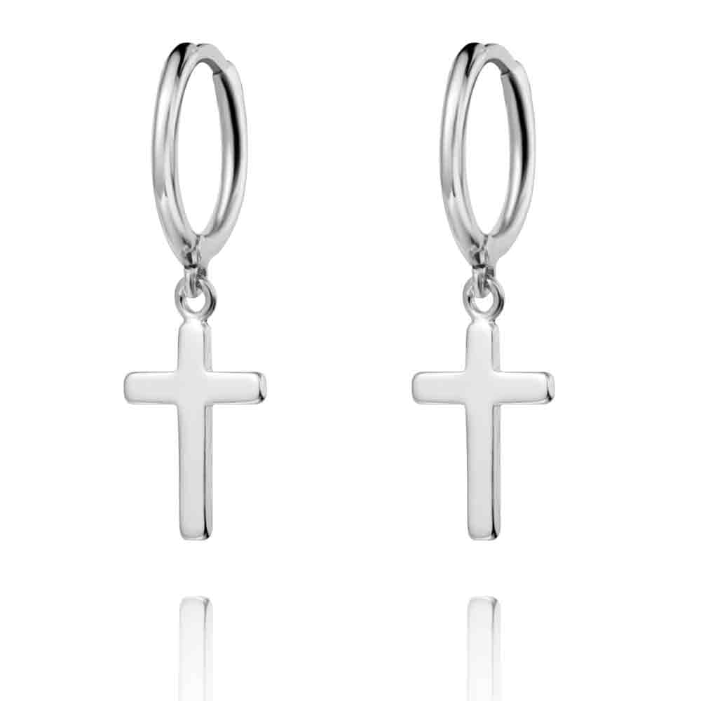 gladde oorringen met kruisvormige hangers echt zilver