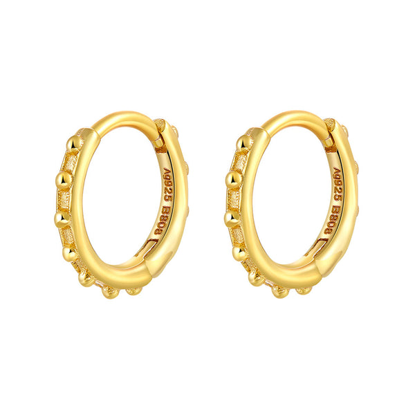 smalle bolletjes oorringen  | echt zilver + laagje goud 10 mm