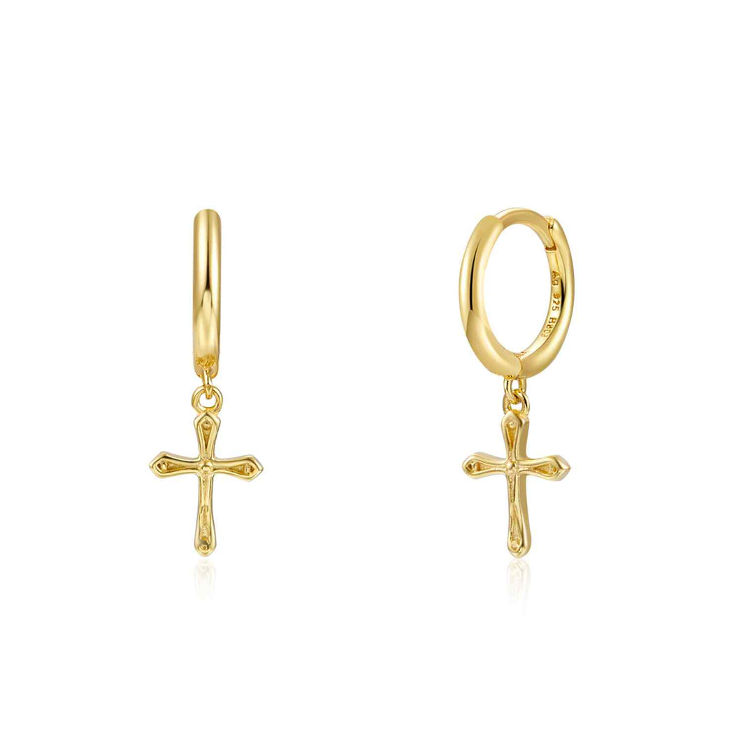 goudkleurige gladde oorringen met bij kruisjes echt zilver + laagje goud