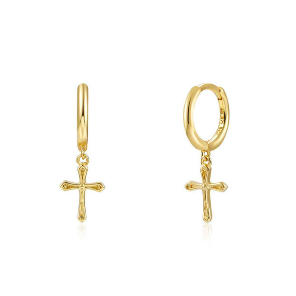 goudkleurige gladde oorringen met bij kruisjes echt zilver + laagje goud