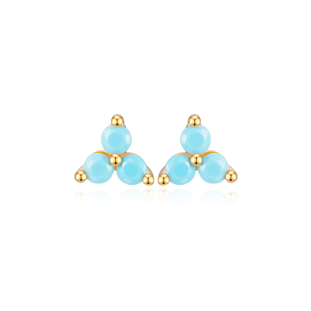 goudkleurige oorknopjes met turquoise steentjes | echt zilver