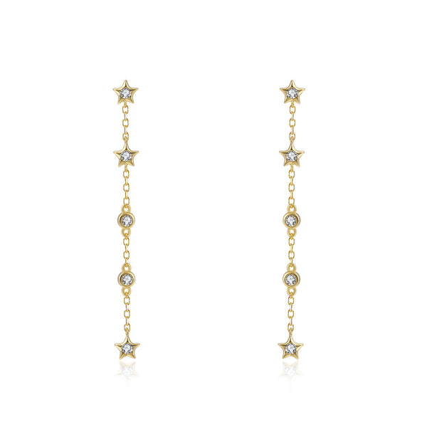 feestelijke oorhangers met stervormige hangers met steentjes | echt zilver + laagje goud