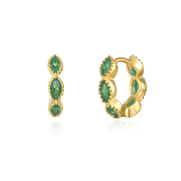 goudkleurige oorringen met fel groene ovale stenen | echt zilver + laagje goud