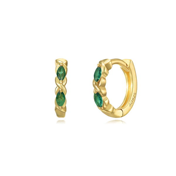 goudkleurige oorringen met groene ovale stenen | echt zilver + laagje goud