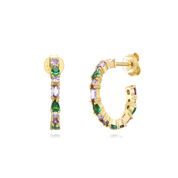 grote oorringen met paarse en groene stenen 19 mm | echt zilver + laagje goud