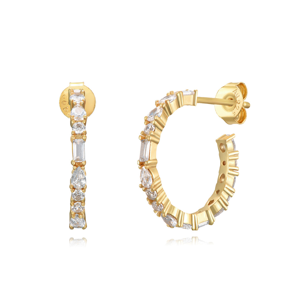 grote oorringen met transparante stenen 19 mm | echt zilver + laagje goud