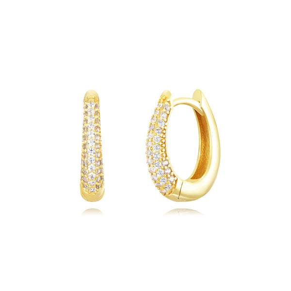 druppelvormige oorringen met transparante stenen | echt zilver + laagje goud | 16 mm