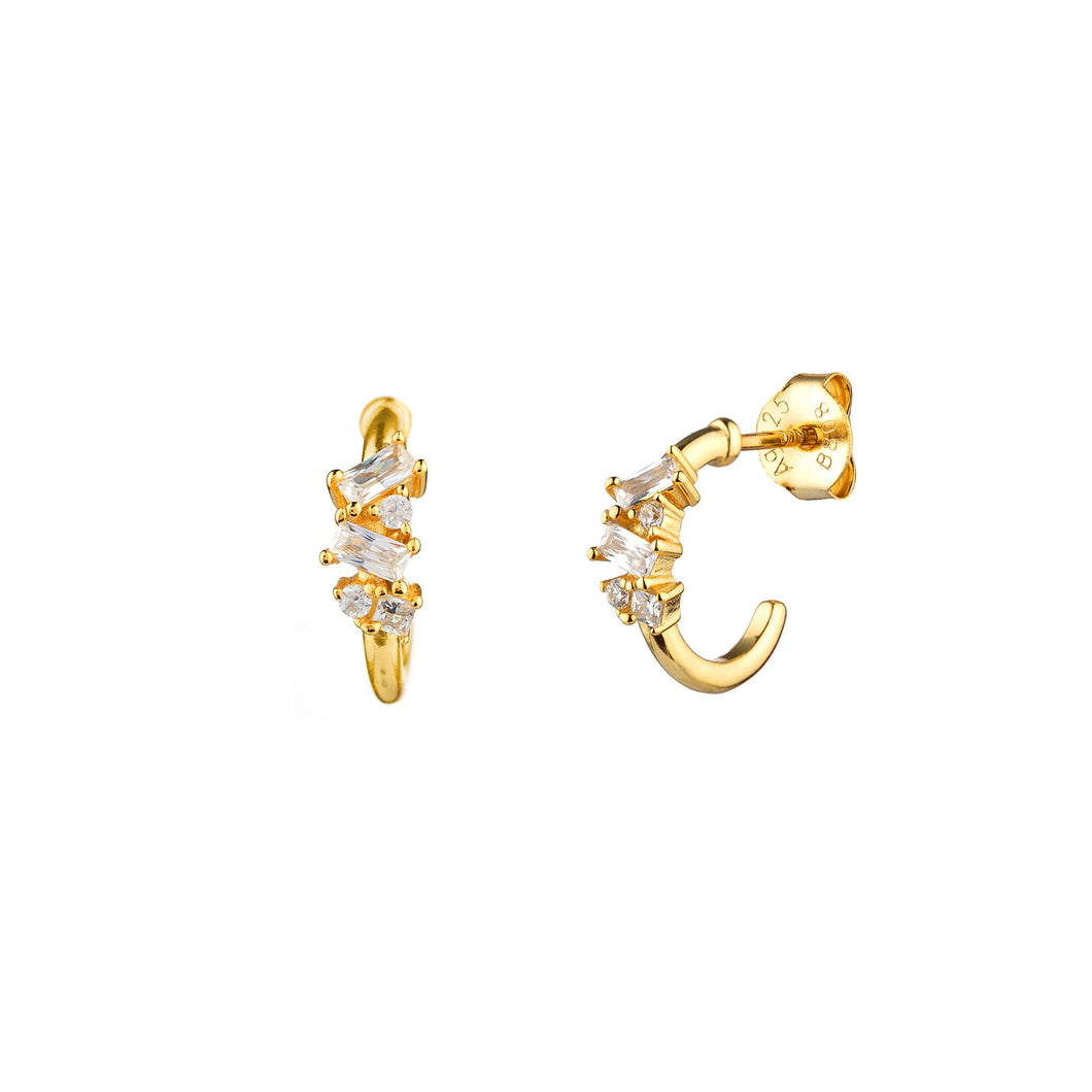 oorringen met transparante baguette geslepen stenen | echt zilver + laagje goud