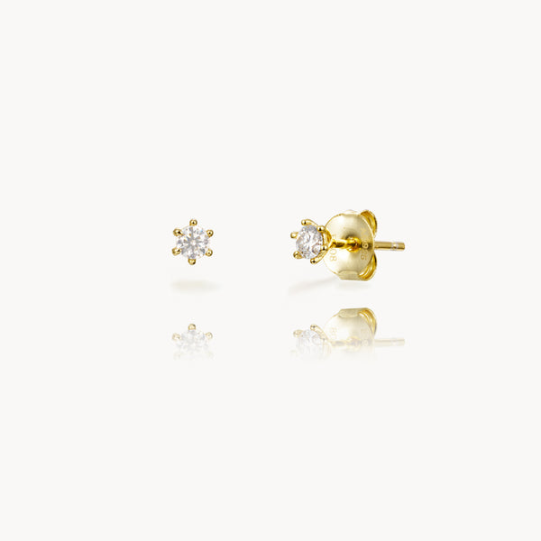 goudkleurige mini oorknopjes met steentjes 2 mm | echt zilver + laagje goud