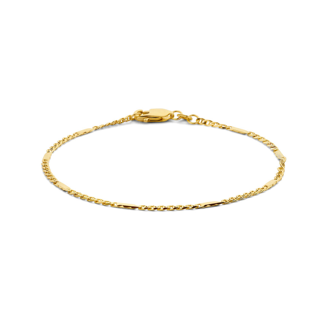 gouden valkenoog schakel armbandje met tussenstukjes | 14 karaat