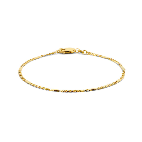 gouden valkenoog schakel armbandje met tussenstukjes | 14 karaat