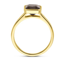 Afbeelding in Gallery-weergave laden, echt gouden ring met grote baguette geslepen rookkwarts| 14 krt geel goud
