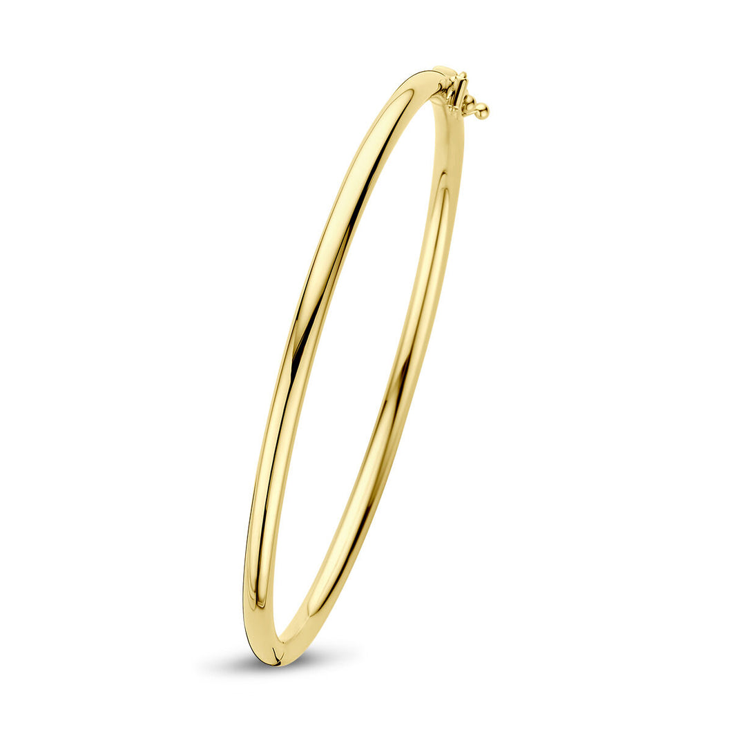 geel gouden rond afgewerkte bangle van 14 karaat geel goud