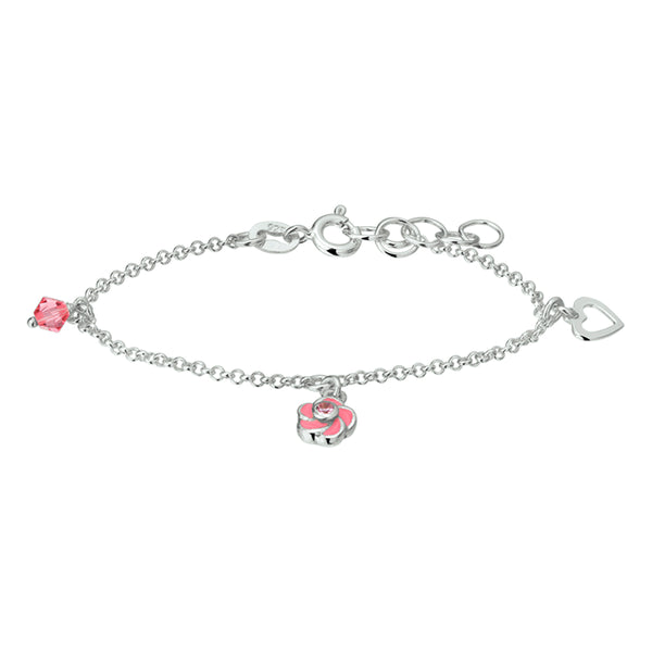 echt zilver bedel armbandje met roze accenten | 13 + 2 cm