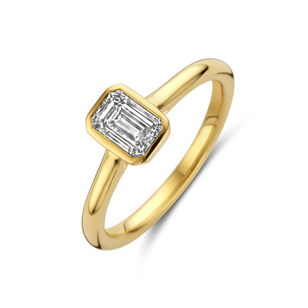 echt gouden ring met baguette geslepen lab grown diamant van 1 crt | 14 karaat geel goud