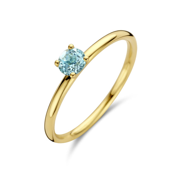 echt gouden ring met blauwe topaas | 14 krt geel goud