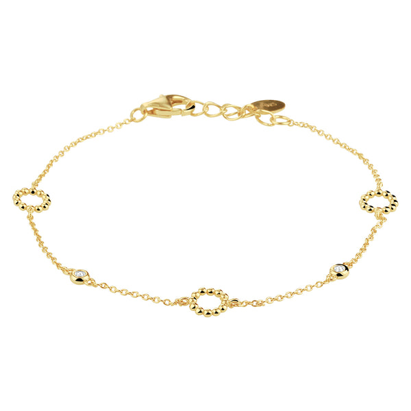verguld goud fijn armbandje met cirkels en witte steentjes | echt zilver