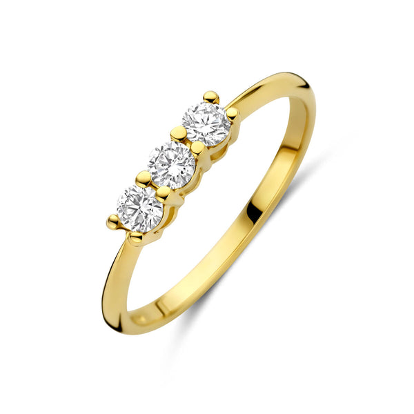 echt gouden ring met 3 lab grown diamanten in chaton zetting | 14 krt geel goud