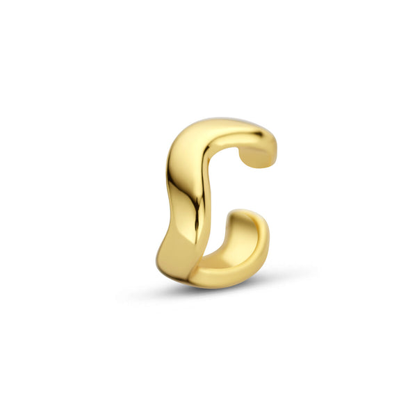 goudkleurige earcuff met wave patroon | echt zilver + laagje goud