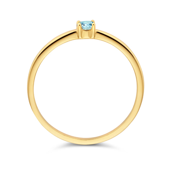 echt geel gouden ring met aquamarijn | 14 krt geel goud - maart geboortesteen