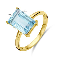 Afbeelding in Gallery-weergave laden, echt gouden ring met grote baguette geslepen blauwe topaas | 14 krt
