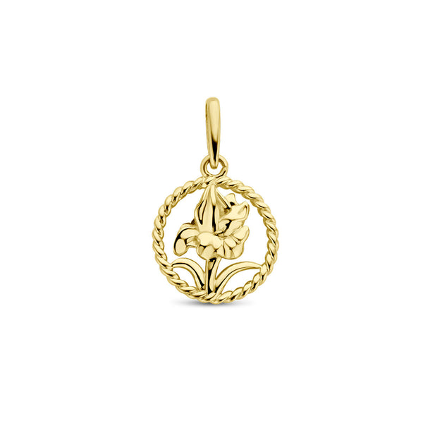 geel gouden hanger met gladiool | augustus geboortebloem