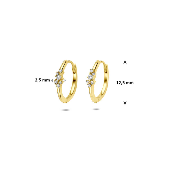 9 krt geel gouden oorringen met zirkonia stenen | 12.5 mm