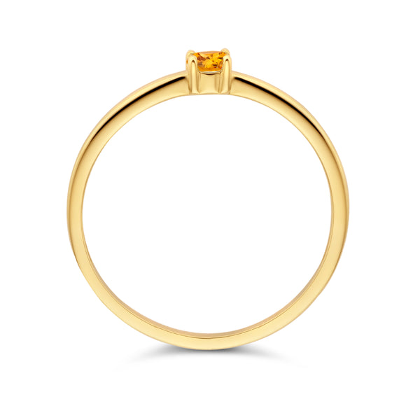 echt geel gouden ring met citrien | 14 krt geel goud - november geboortesteen