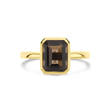 Afbeelding in Gallery-weergave laden, echt gouden ring met grote baguette geslepen rookkwarts| 14 krt geel goud
