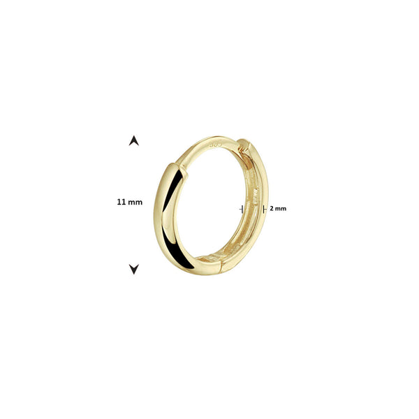 gladde klap oorring 14 krt geel goud 11 mm