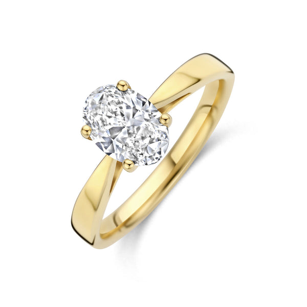echt gouden ring met ovaal geslepen lab grown diamant van 1 crt | 14 karaat geel goud
