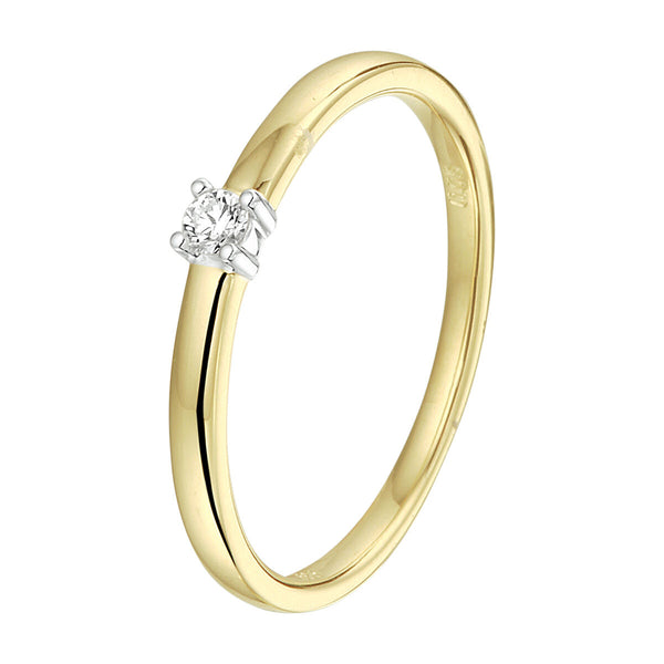 echt gouden ring met diamant | 14 karaat geel goud