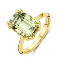 Afbeelding in Gallery-weergave laden, echt gouden ring met grote baguette geslepen groene amethist | 14 krt
