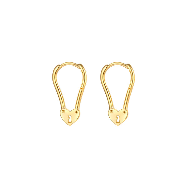 verguld gouden lock & heart oorringen | | echt zilver