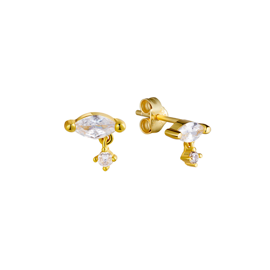 goudkleurige oorknopjes met witte stenen | echt zilver + laagje goud