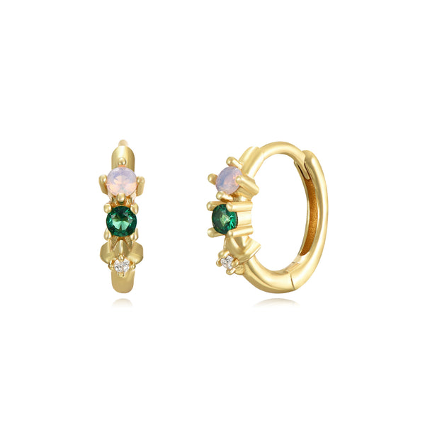 verguld gouden oorringen met smaragd en opaal kleurige steentjes | echt zilver