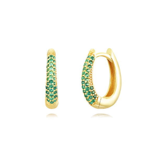 verguld gouden druppelvormige oorringen met smaragd groene steentjes | echt zilver
