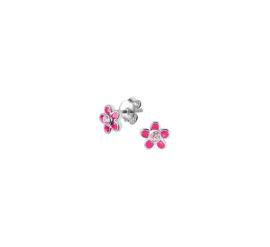 Hard roze bloemen oorknopjes | echt zilver