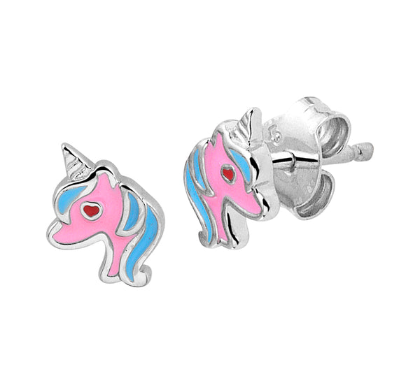 Unicorn oorknopjes met roze en blauw | echt zilver