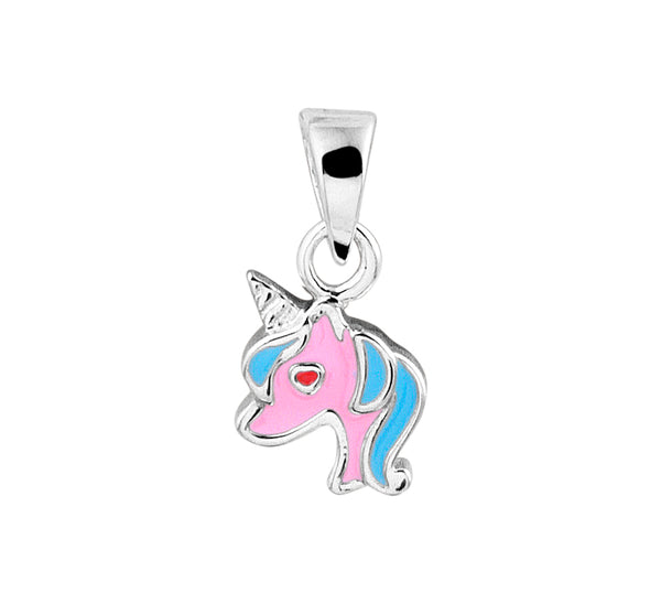 Roze met lichtblauwe unicorn | echt zilveren kinder bedel