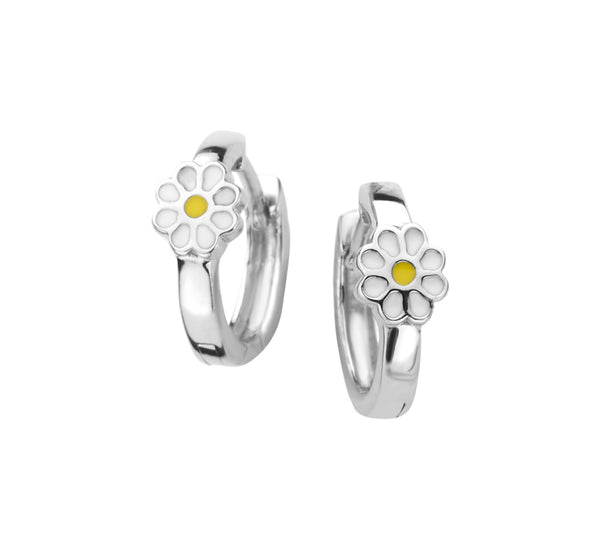 Oorringen met wit met gele bloemetjes | echt zilver