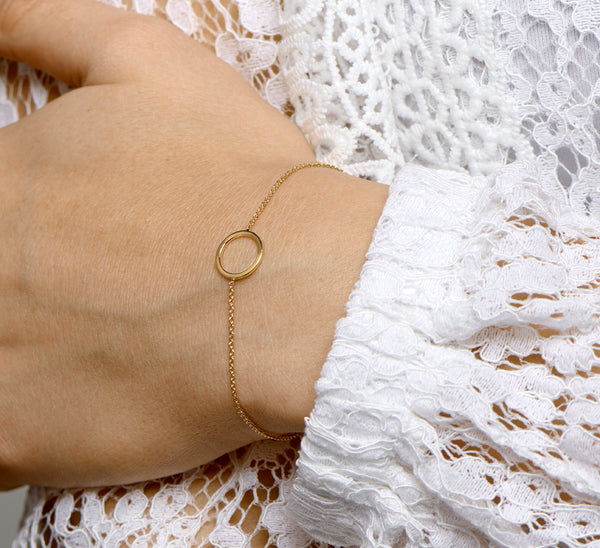 Verguld goud armbandje met cirkel | echt zilver