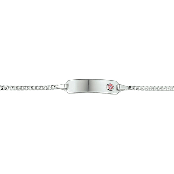 echt zilver naam plaat armbandje met roze zirkonia steentje 13 + 2 cm