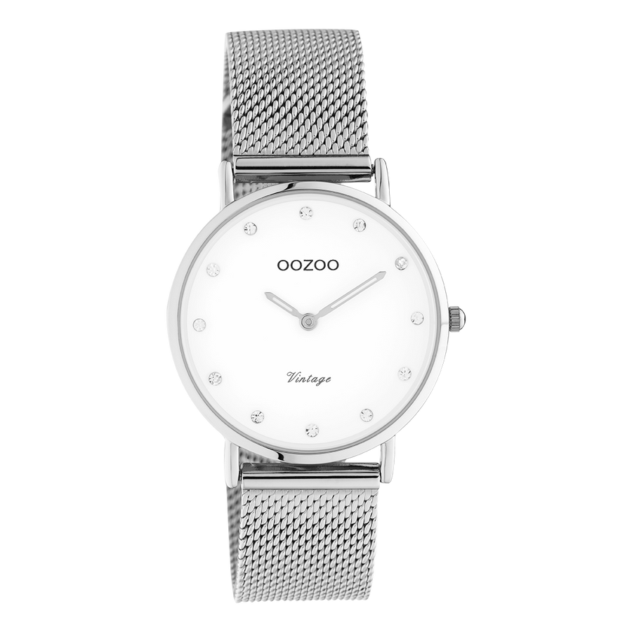 Oozoo met steentjes op de wijzerplaat in staal new vintage | 32 mm