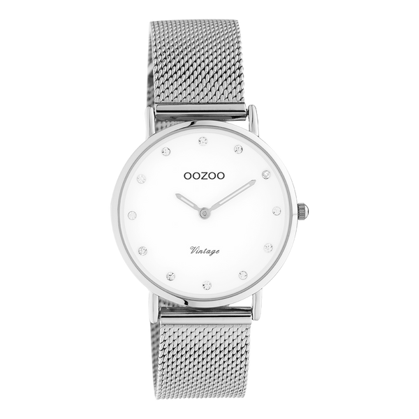Oozoo met steentjes op de wijzerplaat in staal new vintage | 32 mm